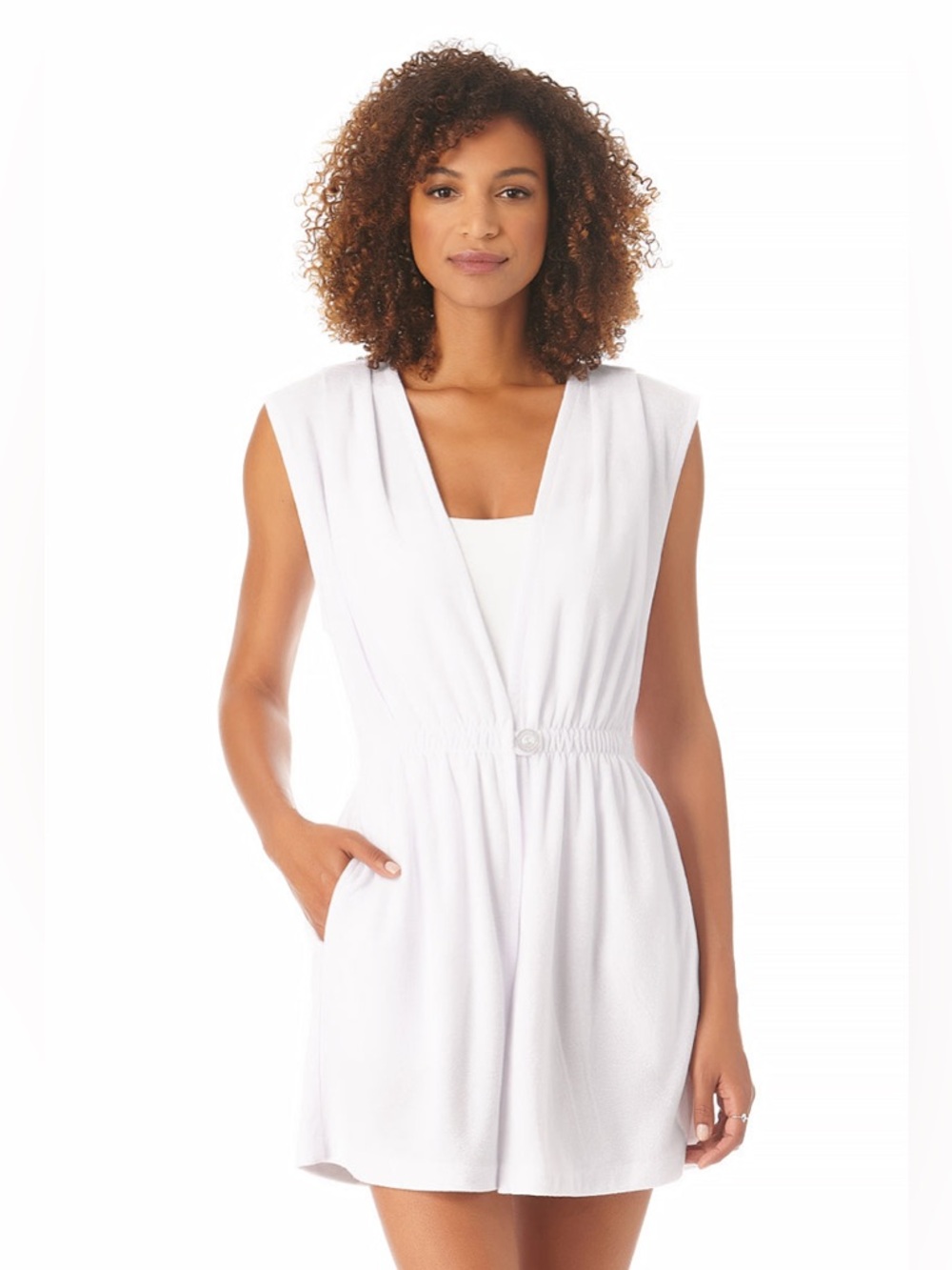 Anne Cole Women's White Terry Cloth Robe Swimsuit Cover Up Medium Resortwear